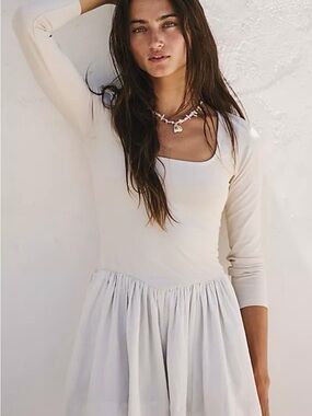 Free People Cream Long Sleeve Mini Dress
